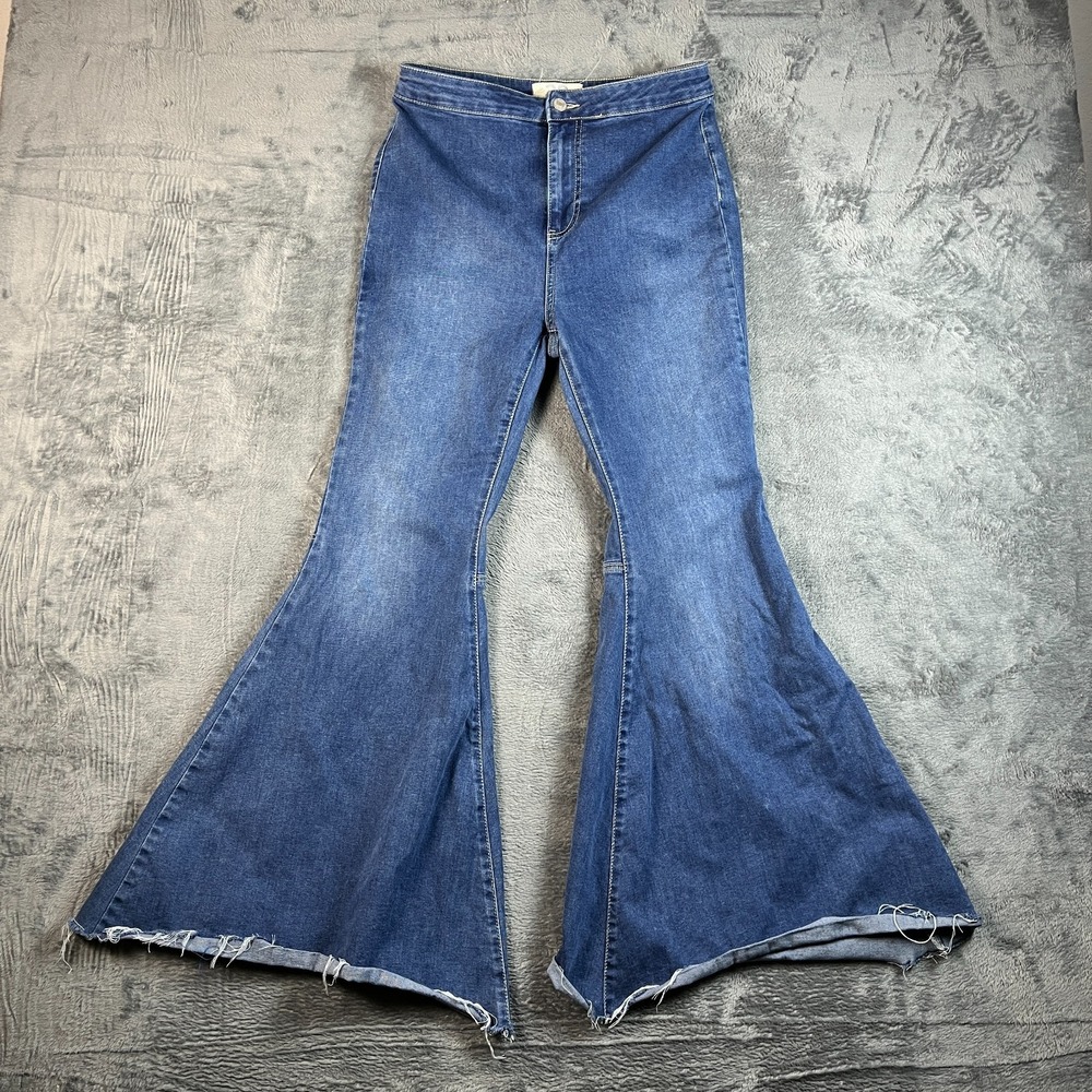 We The Free by Free People Flare Jeans Womens 29 Blue Denim Raw Hem Bell Bottom